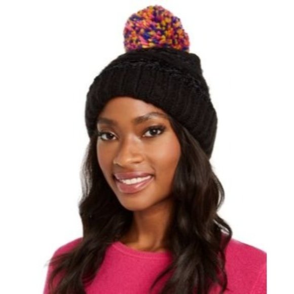 INC International Concepts Women Chenille Striped Multi-Pom Beanie Hat - Picture 1 of 2